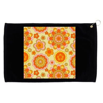 Retro Hippie Colorful Floral Pattern Grommeted Golf Towel