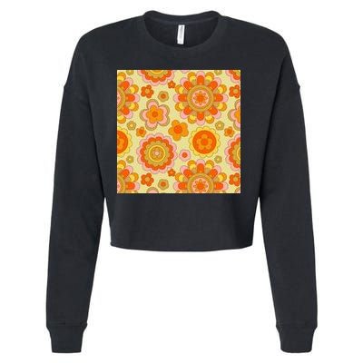 Retro Hippie Colorful Floral Pattern Cropped Pullover Crew