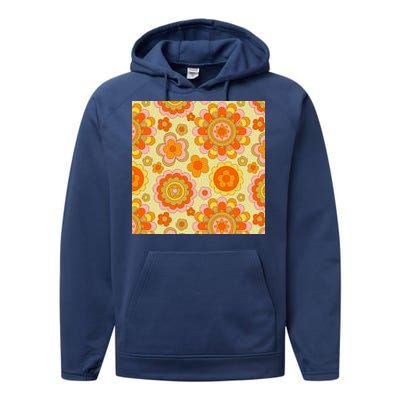 Retro Hippie Colorful Floral Pattern Performance Fleece Hoodie