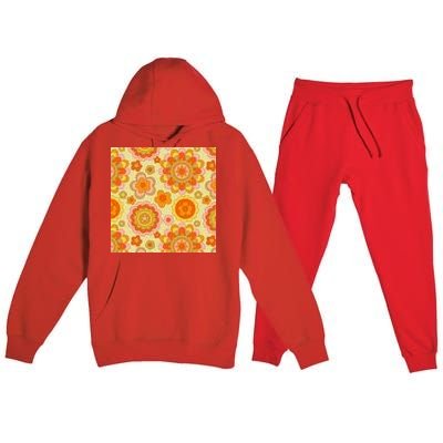 Retro Hippie Colorful Floral Pattern Premium Hooded Sweatsuit Set