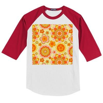 Retro Hippie Colorful Floral Pattern Kids Colorblock Raglan Jersey