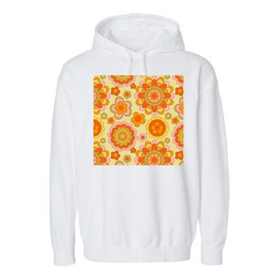 Retro Hippie Colorful Floral Pattern Garment-Dyed Fleece Hoodie