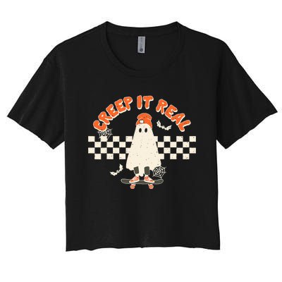 Retro Halloween Creep It Real Vintage Ghost Halloween Women's Crop Top Tee