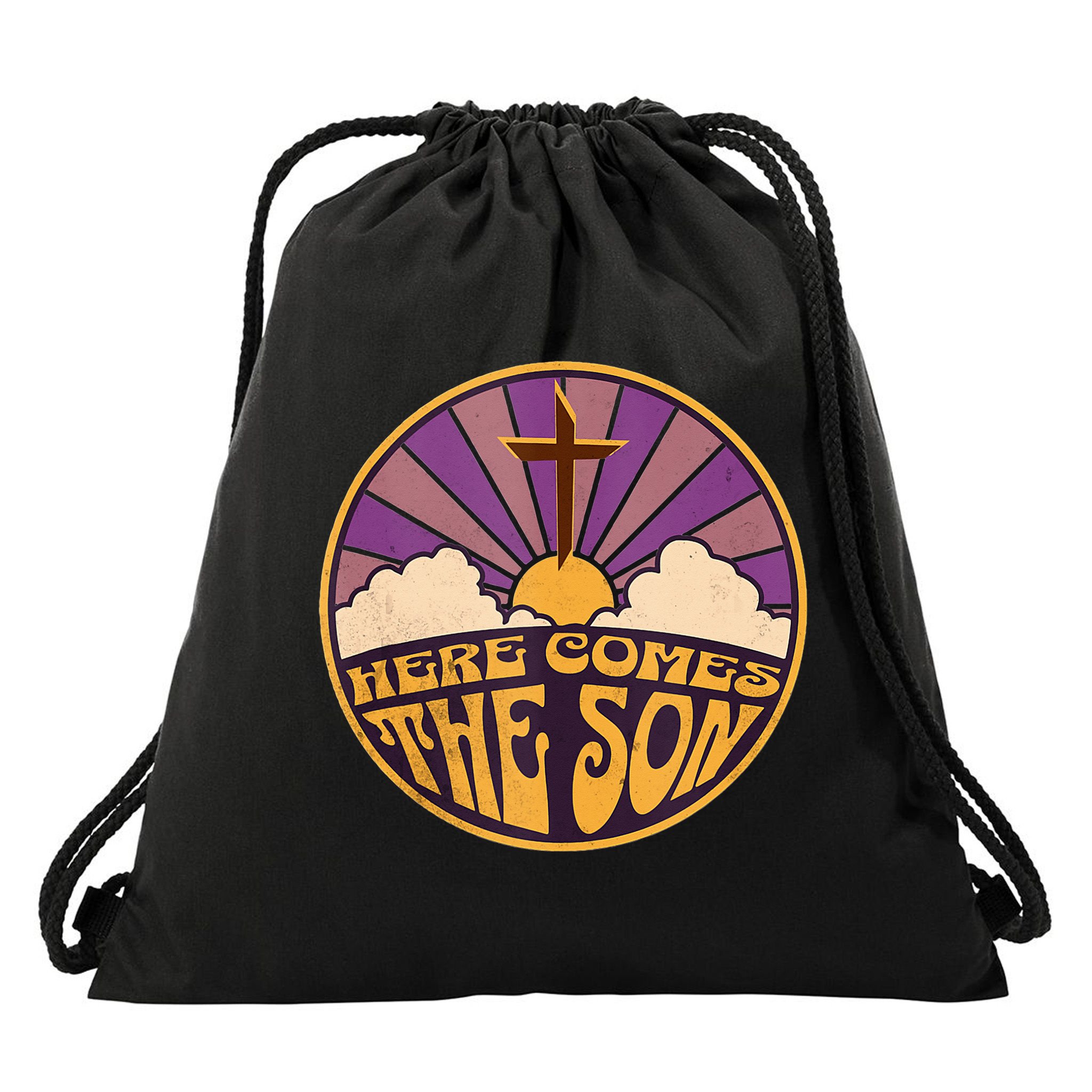 Retro Here Comes The Son Jesus People Revolution Christian Drawstring Bag
