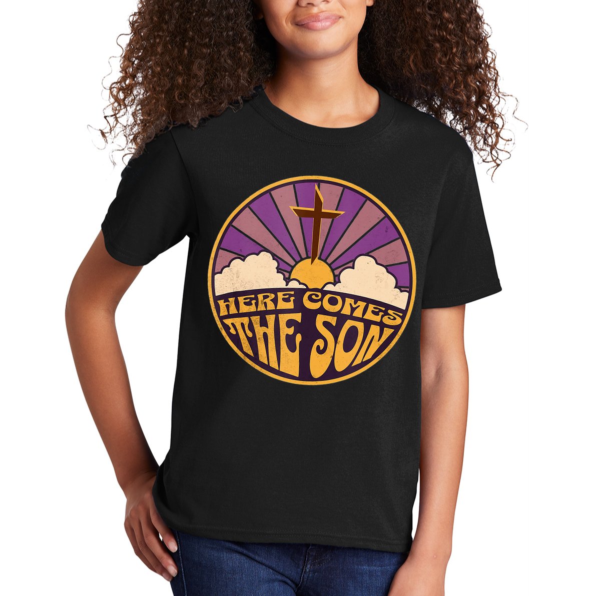Retro Here Comes The Son Jesus People Revolution Christian Kids T-Shirt