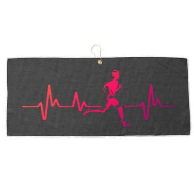 Running Heartbeat Cross Country Running Gift Gift Large Microfiber Waffle Golf Towel