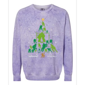 Retro Hockey Christmas Tree Xmas Hockey Player Lover Gift Colorblast Crewneck Sweatshirt