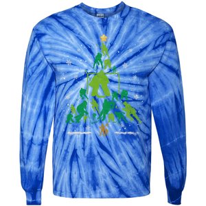 Retro Hockey Christmas Tree Xmas Hockey Player Lover Gift Tie-Dye Long Sleeve Shirt