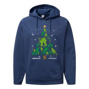 Retro Hockey Christmas Tree Xmas Hockey Player Lover Gift Performance Fleece Hoodie