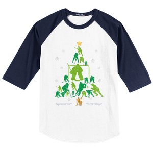 Retro Hockey Christmas Tree Xmas Hockey Player Lover Gift Baseball Sleeve Shirt