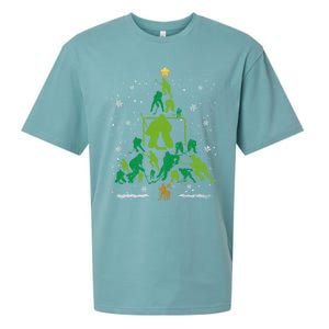 Retro Hockey Christmas Tree Xmas Hockey Player Lover Gift Sueded Cloud Jersey T-Shirt