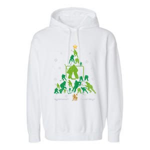 Retro Hockey Christmas Tree Xmas Hockey Player Lover Gift Garment-Dyed Fleece Hoodie