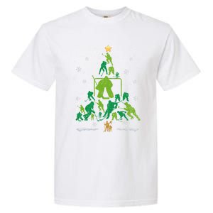 Retro Hockey Christmas Tree Xmas Hockey Player Lover Gift Garment-Dyed Heavyweight T-Shirt