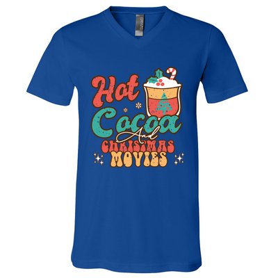 Retro Hot Cocoa And Christmas Movies Matching Family Xmas Meaningful Gift V-Neck T-Shirt