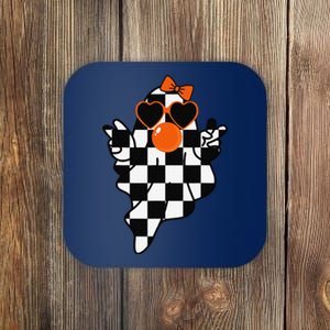 Retro Halloween Checkered Ghost Bow Cute Girly Ghost Bubble Coaster