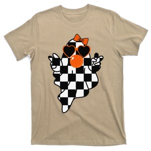 Retro Halloween Checkered Ghost Bow Cute Girly Ghost Bubble T-Shirt