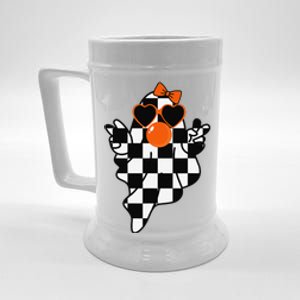 Retro Halloween Checkered Ghost Bow Cute Girly Ghost Bubble Beer Stein