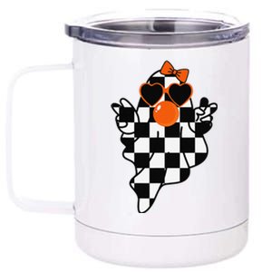 Retro Halloween Checkered Ghost Bow Cute Girly Ghost Bubble 12 oz Stainless Steel Tumbler Cup