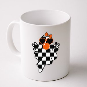 Retro Halloween Checkered Ghost Bow Cute Girly Ghost Bubble Coffee Mug