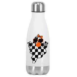 Retro Halloween Checkered Ghost Bow Cute Girly Ghost Bubble Stainless Steel Insulated Water Bottle