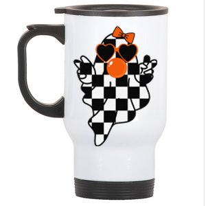 Retro Halloween Checkered Ghost Bow Cute Girly Ghost Bubble Stainless Steel Travel Mug