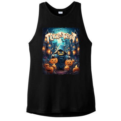 Retro Halloween Cute Ghost Trick Or Treat Spooky Candy Ladies PosiCharge Tri-Blend Wicking Tank