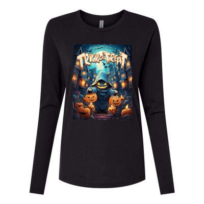 Retro Halloween Cute Ghost Trick Or Treat Spooky Candy Womens Cotton Relaxed Long Sleeve T-Shirt