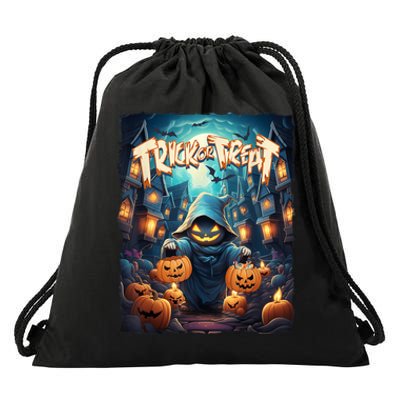 Retro Halloween Cute Ghost Trick Or Treat Spooky Candy Drawstring Bag