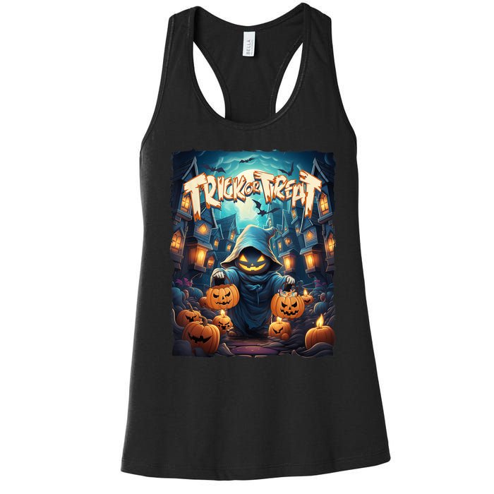 Retro Halloween Cute Ghost Trick Or Treat Spooky Candy Women's Racerback Tank