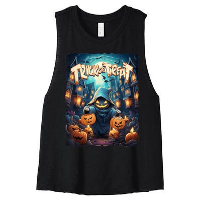 Retro Halloween Cute Ghost Trick Or Treat Spooky Candy Women's Racerback Cropped Tank