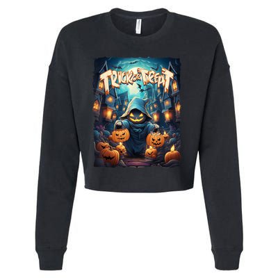 Retro Halloween Cute Ghost Trick Or Treat Spooky Candy Cropped Pullover Crew