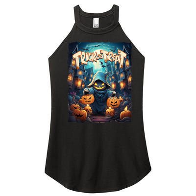 Retro Halloween Cute Ghost Trick Or Treat Spooky Candy Women's Perfect Tri Rocker Tank