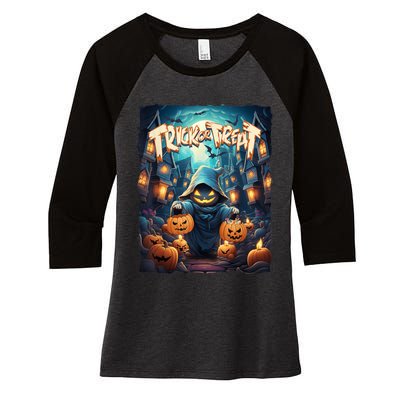 Retro Halloween Cute Ghost Trick Or Treat Spooky Candy Women's Tri-Blend 3/4-Sleeve Raglan Shirt