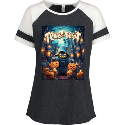 Retro Halloween Cute Ghost Trick Or Treat Spooky Candy Enza Ladies Jersey Colorblock Tee