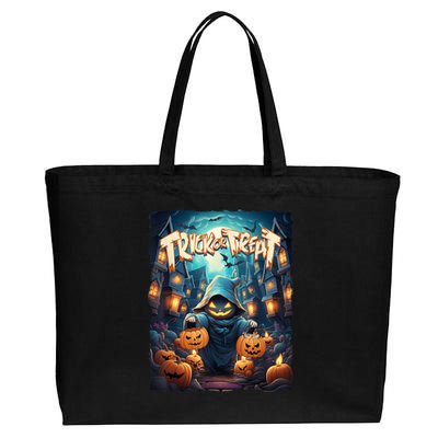 Retro Halloween Cute Ghost Trick Or Treat Spooky Candy Cotton Canvas Jumbo Tote