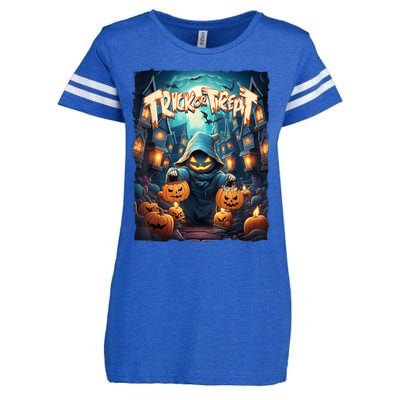 Retro Halloween Cute Ghost Trick Or Treat Spooky Candy Enza Ladies Jersey Football T-Shirt