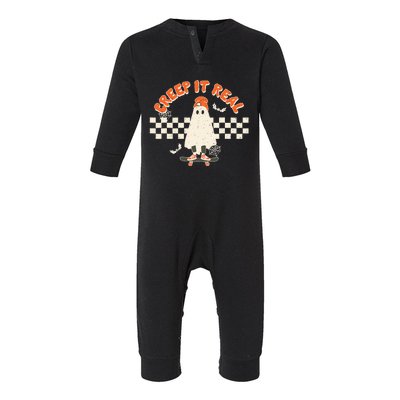 Retro Halloween Creep It Real Vintage Ghost Halloween Infant Fleece One Piece