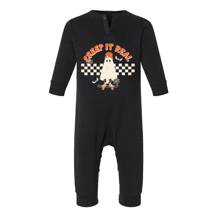 Retro Halloween Creep It Real Vintage Ghost Halloween Infant Fleece One Piece