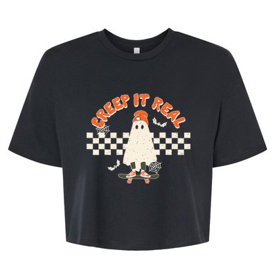 Retro Halloween Creep It Real Vintage Ghost Halloween Bella+Canvas Jersey Crop Tee