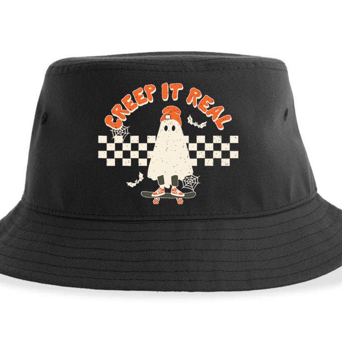 Retro Halloween Creep It Real Vintage Ghost Halloween Sustainable Bucket Hat