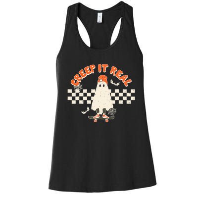 Retro Halloween Creep It Real Vintage Ghost Halloween Women's Racerback Tank