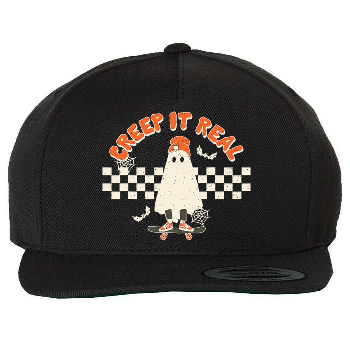 Retro Halloween Creep It Real Vintage Ghost Halloween Wool Snapback Cap