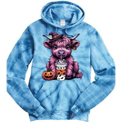 Retro Highland Cow Witch Halloween Highland Cow Lover Women Tie Dye Hoodie