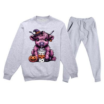 Retro Highland Cow Witch Halloween Highland Cow Lover Women Premium Crewneck Sweatsuit Set