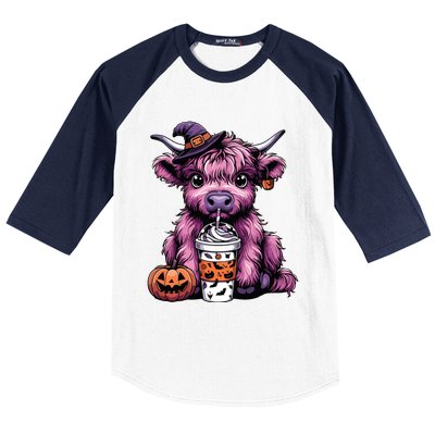 Retro Highland Cow Witch Halloween Highland Cow Lover Women Baseball Sleeve Shirt