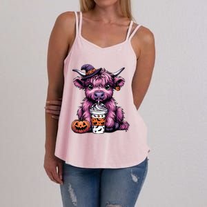 Retro Highland Cow Witch Halloween Highland Cow Lover Women Women's Strappy Tank