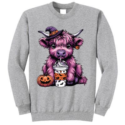 Retro Highland Cow Witch Halloween Highland Cow Lover Women Tall Sweatshirt