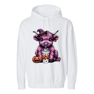 Retro Highland Cow Witch Halloween Highland Cow Lover Women Garment-Dyed Fleece Hoodie