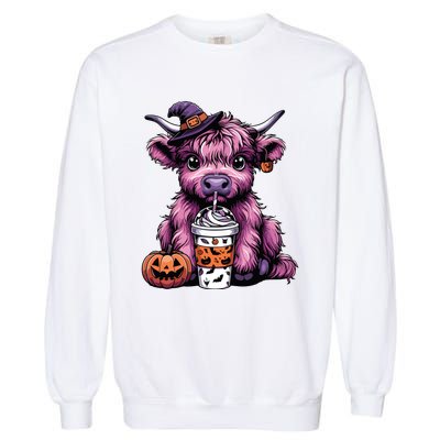 Retro Highland Cow Witch Halloween Highland Cow Lover Women Garment-Dyed Sweatshirt