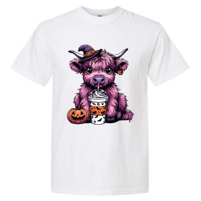 Retro Highland Cow Witch Halloween Highland Cow Lover Women Garment-Dyed Heavyweight T-Shirt